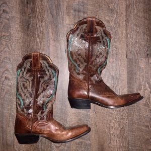 Cowboy REAL LEATHER boots with turquoise accent